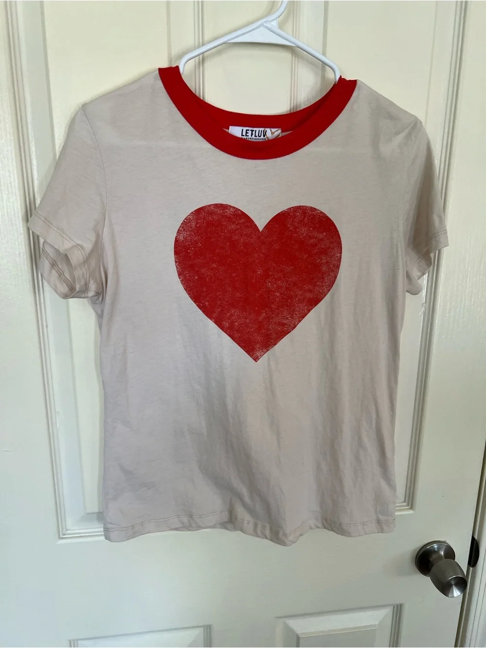 Anthropologie Letluv Red Heart Graphic Ringer Tee Large USA Made - Picture 6 of 7